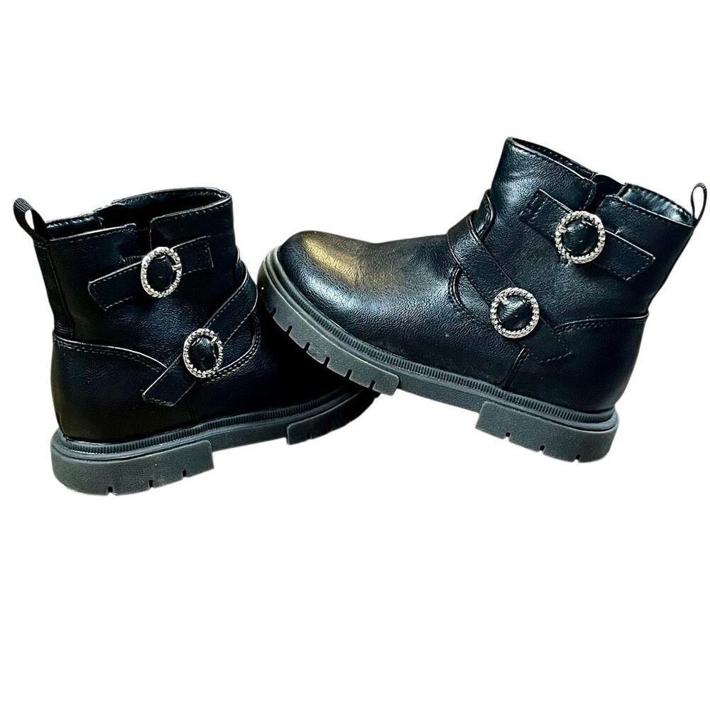 Cat & Jack Evie Lug Sole Black Ankle Boots 11